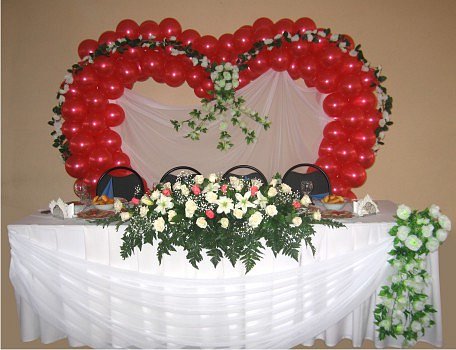 Украшение цветами, шарами и тканью на свадьбу